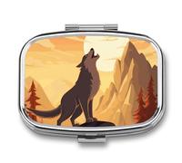 Boîte à pilules Wolf à 2 compartiments - Pilulier portable carré pour poche de voyage - Pour sac à main