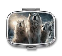 Boîte à pilules Wolf Tribe à 2 compartiments, pilulier portable pour poche ou sac à main, organiseur décoratif en métal pour médicaments et vitamines