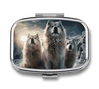 Boîte à pilules Wolf Tribe avec 2 compartiments - Organiseur de médicaments portable en métal pour sac à main et voyage - Pilulier compact et suppléments d'huile de poisson et vitamines