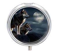 Boîte à pilules Wolves in The Moonlight - 3 compartiments - Étanche - Pour poche ou sac à main - Portable - Pour médicaments et vitamines