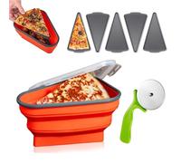 Boîte à pizza pliable - Récipient de rangement réutilisable en silicone avec roulette à pizza et 5 plateaux passant au micro-ondes, support pour restes de pizza, récipient de rangement pour tortilla