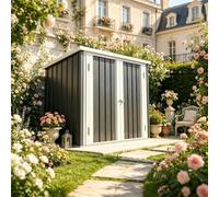 Boîte à poubelles en métal 147 x 86 cm, petit abri de jardin peu encombrant avec double porte verrouillable (118 cm), toit incliné, acier galvanisé résistant aux intempéries et antirouille pour