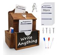 Boîte à propositions avec 50 cartes de suggestion, boîte à dons, verrouillable, avec serrure, boîte aux lettres en bois, urne de choix, montage mural, avec tableau à magnésium en bois, boîte à