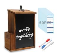 Boîte à propositions en bois, boîte à dons, verrouillable, boîte à propositions en bois, boîte à propositions en bois, boîte à dons avec tableau à magnésie, montage mural, 25,1 x 17,3 x 9,9 cm