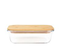 Boîte à provisions Récipient de conservation Boîte fraîcheur BAMBOU Récipient en verre avec couvercle en bambou grand 20x15 cm HOMLA
