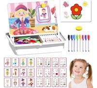 Boîte à Puzzle magnétique pour Enfants avec Jeu et Planche à dessi, Magnetic Puzzles Face Dress up Travel Game, Puzzles magnétique, Tableau Double Face aimanté, Jouet educatif 3 Ans+ (Dinosaure)
