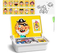 Boîte à puzzle magnétique pour enfants avec jeu et planche à dessi, Magnetic Puzzles Face Dress up Travel Game Double Side Preschool Educational Learning Toy, Magneti'Book Crazy Faces Fille (D)
