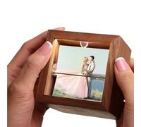 Boîte à rabat en bois personnalisée avec cadre d'animation à manivelle avec lumière LED, cadeau de mariage romantique pour couple, mariée, marié, parents, famille ou amis