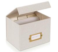 Boîte à recettes esthétique avec housse en lin - La boîte à recettes parfaite pour vos propres recettes - Porte-cartes d'index de qualité 10,2 x 15,2 cm pour organiser vos recettes - Cartes de