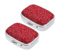 Boîte à Remède de Poche Portable , 2 Compartiments , Métal Orné de Cristaux | Lot de 2 Pièces, Format Rectangulaire, Organisation Discrète, Usage Bureau et Voyage, Protection Contre L’humidité