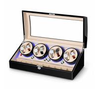 Boîte à Remontoir de Montre Automatique, vitrine 8+9 en ébène | Laque de piano, rangement de montre mécanique, 5 modes, LED bleue, moteur japonais silencieux