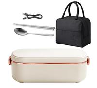Boîte à Repas Chauffante pour Homme Conteneur de Repas Rechargeable Sans | Boîte à Repas 900 ml avec Couverts et Sac Isotherme Pour Adulte au Bureau en au Travail Pique-Nique Camping Couleur crème