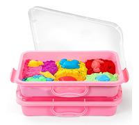 Boîte à sable Sensory avec couvercle et poignée, bac à sable sensoriel portable pour enfants, bac à sable en plastique pour activités des tout-petits - (2 pièces rose)