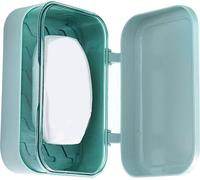 Boîte à savon en PP avec couvercle et égouttoir amovible pour la cuisine, la salle de bain et le voyage Bleu