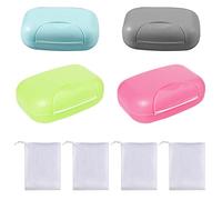 Boîte à Savon Portable 4 Pièces et Sac en Filet 4 Pièces, Étanche et Anti-Fuite Avec Couvercle Pour Maison, Camping, Salle de Bain, Voyage (Grand)