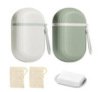 Boîte à Savon Portable de Voyage, 2 Pièces Porte Savon Étanche Porte-Savons Amovible en Plastique avec Couvercle et Sac à Savon pour Salle de Bain Salle de Sport Camping École (Blanc + Vert)