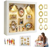 BoîTe à Silhouettes Mini MuséE à Faire Soi-MêMe, Mini-Cadres Photo Vintage, Ensemble D'Affichage Souvenir Photo avec 8 Mini-Cadres DoréS Et 8 Figurines, pour Un Cadeau Saint-Valentin Original (Blanc)