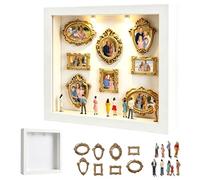 BoîTe à Silhouettes pour Mini-MuséE à Fabriquer Soi-MêMe,BoîTe Silhouette De MuséE Mode,DIY Mini Cadre Doré AVCE Mini Figurines,Vitrine De MéMoire Photo,DéCoration De La Maison Cadeau Miniature(Blanc)