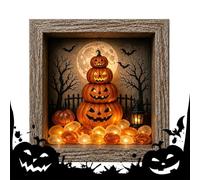 Boîte À Souvenirs Cadre D'Halloween Bois Rustique Lumineux Et Brillant