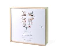 Boîte à souvenirs de baptême en forme de croix - Boho, boîte à souvenirs en bois, cadeau de baptême, cadeau de baptême personnalisé, cadeau de baptême