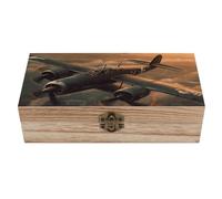 Boîte à souvenirs en bois avec couvercle à charnière, fabriquée à la main. Coffret de rangement décoratif en bois sur le thème des avions de la Seconde Guerre mondiale pour bijoux, pièces de monnaie