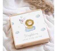 Boîte à souvenirs en bois bébé lion ballon - Garçon - Boîte à souvenirs pour bébé, cadeau de naissance personnalisé, cadeau de naissance personnalisé
