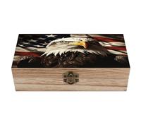 Boîte à souvenirs en bois massif avec couvercle à charnière et motif aigle à tête blanche pour vétérans