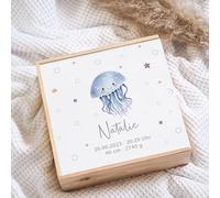 Boîte à souvenirs en bois pour bébé méduse - Cadeau de naissance personnalisé - Cadeau de naissance personnalisé - Cadeau de naissance