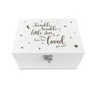 Boîte à souvenirs gravée « Twinkle Twinkle Little Star, Do You Know How Loved You Are » | Boîte à souvenirs en bois blanc | Cadeau unisexe pour les nouveaux parents, fête prénatale et nouveau-né | 22