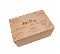 Boîte à souvenirs personnalisée pour bébés et enfants I Boîte en bois - Dinos I Cadeaux de naissance personnalisés I Boîte avec nom et dates de naissance 40 x 30 x 22 cm