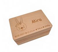 Boîte à souvenirs personnalisée pour bébés et enfants I Boîte en bois - Lapin I Cadeaux de naissance personnalisés I Boîte avec nom et dates de naissance 30 x 20 x 14 cm