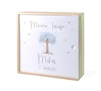 Boîte à souvenirs pour baptême, arbre de vie, bleu, boîte à souvenirs en bois, cadeau de baptême, cadeau de baptême personnalisé, cadeau de baptême