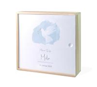 Boîte à souvenirs pour baptême - Colombe - Bleu - Boîte à souvenirs en bois - Cadeau de baptême personnalisé - Cadeau de baptême personnalisé