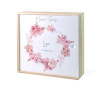 Boîte à souvenirs pour baptême fleur de cerisier rose, boîte à souvenirs en bois, cadeau de baptême, cadeau de baptême personnalisé, cadeau de baptême