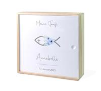 Boîte à souvenirs pour baptême - Motif poisson - Bleu - Boîte à souvenirs en bois - Cadeau de baptême personnalisé - Cadeau de baptême personnalisé - Cadeau de baptême