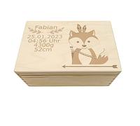 Boîte à souvenirs pour bébé et enfant - Renard indien - Cadeau d'anniversaire personnalisé - Taille S
