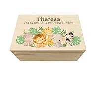 Boîte à souvenirs pour bébés et enfants - Impression safari, cadeau de naissance, personnalisable, taille S
