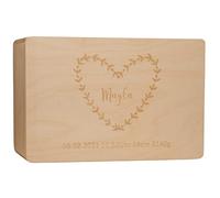 Boîte à souvenirs pour bébés et enfants - Personnalisable - Boîte en bois faite à la main - Cœur - Cadeaux de naissance personnalisés - Boîte souvenir avec nom et dates de naissance - 30 x 20 x 14 cm
