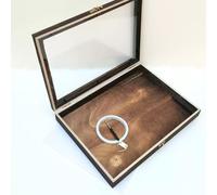 BoîTe à SpéCimens en Bois Massif, Insert D'Aiguilles Fossiles De Plantes D'Insectes, Grande BoîTe De Rangement De SpéCimens, PréSentoir De MatéRiel PéDagogique,Glass
