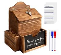 Boîte À Suggestions en Bois, Boîte à Dons Verrouillable, Boîte de Dons, Boîte aux Lettres avec 50 Fiches de Suggestions, Boîte à Propositions Murale avec Tableau Noir, 20,5 x 15 x 27 cm