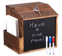 Boîte à suggestions en Bois - Boîte à suggestions verrouillable à Montage Mural, boîte de Donation, boîte de Collecte de commentaires avec Serrure, latérale, Tableau Noir (21,6 x 19,8 x