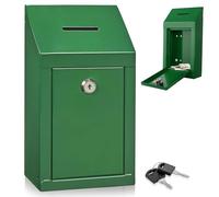 Boîte à suggestions et bulletins de vote en métal pour montage mural ou comptoir avec fente supérieure pour pièces de monnaie, serrure incluse avec 2 clés (vert)