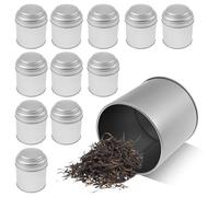 Boite à thé, 12 boîtes à thé, café et Sucre avec Couvercle hermétique, 230ml Boite Ronde en métal pour Le thé, Le café, Les Bonbons, Les Herbes et Les épices,7.5×9 cm