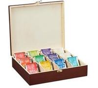 Relaxdays Boîte à thé, 12 Compartiments, Bois, Organiseur, Grand Rangement, présentoir, HLP 7,5 x 29 x 26 cm, Marron