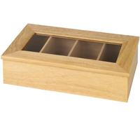 Boîte à thé 4 compartiments. Bois clair avec fenêtre en plastique.