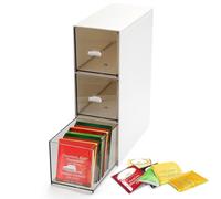 Boîte à thé avec 3 tiroirs en plastique avec tiroirs - Pour sachets de thé - Empilable - Tiroir de rangement pour dosettes de café, édulcorants, sucre, épices
