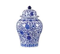Boîte à Thé Blue and White General Pot Entwined Lotus Enamel Tea Can Ceramic Household Antique Moisture-Proof Sealed Pot Tea Cans(B)