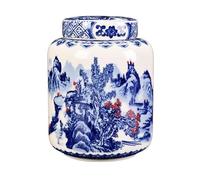 Boîte à Thé Blue and White Tea Can Chinese Retro Ceramic General Sealed Can Black Tea Green Tea Storage Moisture-Proof Storage Can White Porcelain Tea Cans