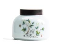 Boîte à thé Boîtes à thé en céramique pour la maison Cuisine Noix Céréales Boîtes de rangement scellées Couvercle en bois vert et blanc Petite boîte à thé (C)