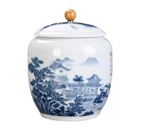 Boîte à Thé Ceramic Tea Caddy with Large Capacity, Landscape Blue and White Porcelain Tea Box, Pu'er Black Tea Universal Sealed Multifunctional Storage Jar Tea Cans(A)